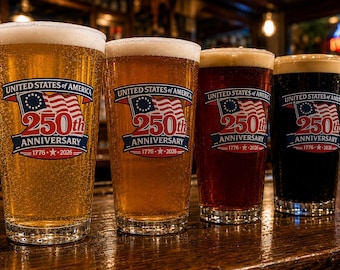 USA 250th Anniversary Pint Glasses Set, Commemorative Collectible Drinkware (Set of 4)