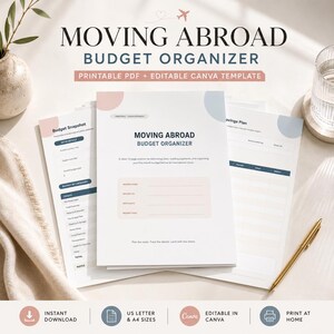 Moving Abroad Budget Organizer Printable, Editable Canva Relocation Budget Planner