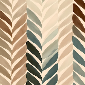 Herringbone Fern Pattern Printable Wall Art, Botanical Repeat Digital Download, Teal Chocolate Japandi Decor, Modern 4:5 Print
