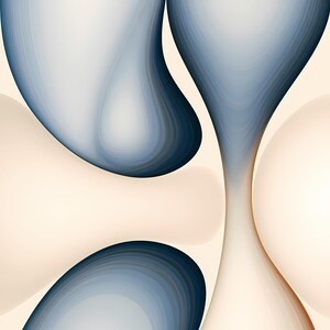 Puede incluir: Una composición digital abstracta que presenta formas fluidas y suaves en tonos azul marino profundo y crema suave. El diseño consiste en formas curvas superpuestas que crean una sensación de profundidad y movimiento, con degradados que transicionan entre los tonos azul oscuro y beige claro en toda la imagen.