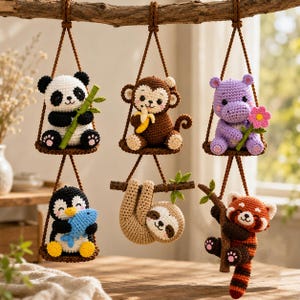 Artisan Crochet Car Charm & Custom Note, Personalized Swing Sloth Panda Monkey Mirror Hanging, Funny New Car Gift, Safe Travels Gift