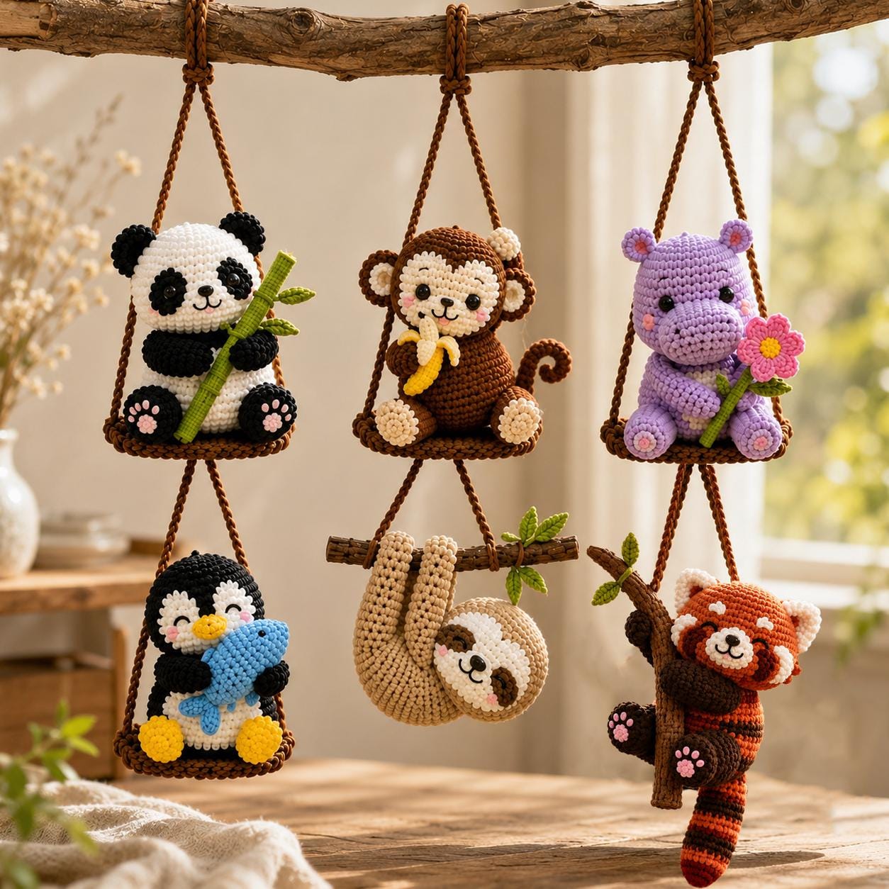 Artisan Crochet Car Charm & Custom Note, Personalized Swing Sloth