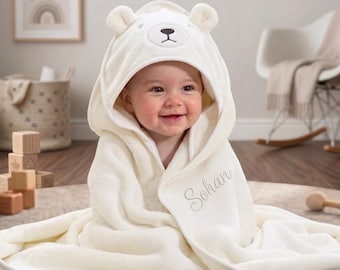 Serviette de Bain Bébé Personnalisée avec Prénom –Cape de Bain à Capuche Animal Cartoon Serviette Douce et Absorbante pour Nouveau-Né Cadeau