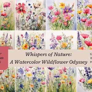 Spring Meadow Watercolor Wildflower Digital Paper - Scrapbooking & Junk Journal Printable Set