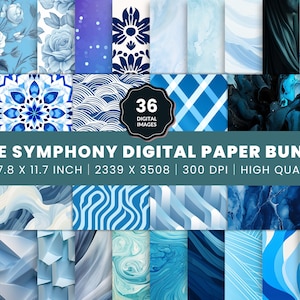 Blue Symphony Digital Art Collection, 36 High-Resolution JPGs, Versatile A4 Printable Digital Paper, Printable Blue Paper