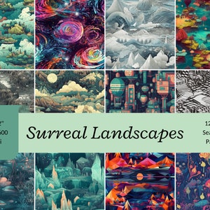 Stampa digitale paesaggio surreale - Forme uniche e colori vivaci - Sfondo senza soluzione di continuità per arte, design, decorazione della parete - Download istantaneo