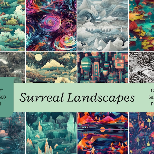 Surreal Landscape Digital Print - Unique Shapes & Vibrant Colors - Seamless Background for Art, Design, Wall Decor - Instant Download
