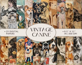 25 Vintage Hund Digitale Papiere Bündel - Junk Journal Stil, hochwertige 300 DPI, Printable Scrapbooking Craft Sheets, Geschenk für Tierliebhaber
