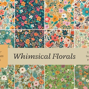 Fiori di carta digitale, motivo floreale senza cuciture, stampe floreali, sfondo di fiori, carta digitale primaverile, carta digitale floreale, album