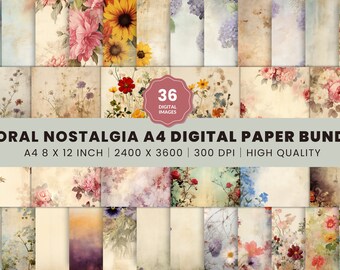 Florale Nostalgie - Shabby Chic Digitales Papier Set, Vintage Garten druckbare Hintergründe, Scrapbooking & Journaling Zubehör