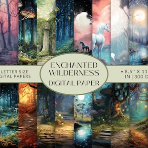 Printable Enchanted Wilderness Wall Art - Mystical Fantasy Landscape Digital Paper - Scrapbooking for Nature Lovers and Fantasy Fans