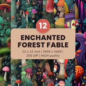 Enchanted Forest Fable Bundle - 12 High-Quality Seamless Digital Images | Whimsical Woodland Creatures and Magical Mushroom Patterns