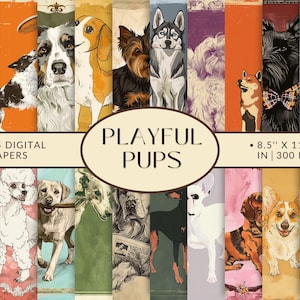 25 artículos digitales para perros juguetones, estilos ilustrados y de dibujos animados, marcos de diarios basura, hojas de álbum de recortes y manualidades imprimibles, regalo para amantes de las mascotas