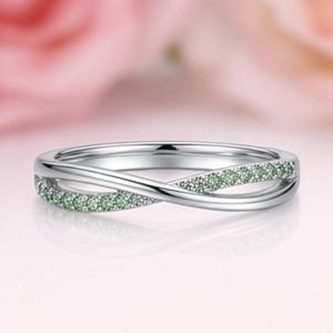 Bague torsadée à l'infini en argent sterling, anneau pavé vert, alliance promesse minimaliste