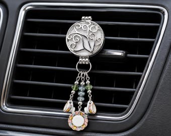 Fragrance Holder Car Vent Clip, Silver Teacup Car Diffuser, Essential Oil Air Freshener Holder, Floral Car Charm, Cute Car Accessory