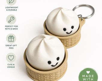 Smiley Dumpling Fidget Keychain, Dim Sum Bag Charm, 3D Printed Sensory Toy