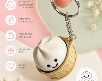 Dumpling Fidget Clicker Keychain, Dim Sum Fidget Toy, Kawaii Bag Charm, 3D Printed