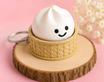 Smiley Bun Dim Sum Keychain, Fidget Clicker Toy, Kawaii Food Charm, ADHD Sensory Bag