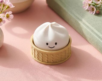 Smiley Bun Dumpling Clicky Keychain, Dim Sum Fidget Toy, Kawaii Bag Charm, 3D Printed