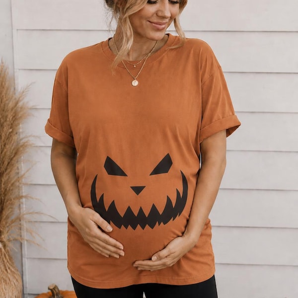Halloween Pregnancy Shirt, Maternity Jack O Lantern Tshirt, Pumpkin Belly Mom Tee, Costume Comfort Colors