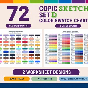 Copic Sketch 72-set D-färgprovdiagram, tomt fyllt, 1x 2x 3x utskrivbar PDF