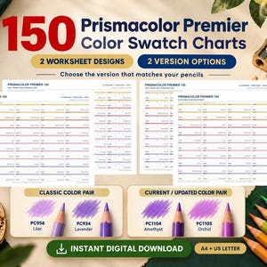 Prismacolor Premier 150 Swatch Charts, Standard and Pressure Test, Printable PDF, Current and Classic