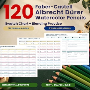 Faber-Castell Albrecht Dürer 120 Kleurenkaart, Aquarelpotlood Printbare PDF, Oefening in mengen
