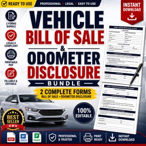 Plantilla de contrato de compraventa de vehículos con declaración del odómetro, contrato de compraventa de automóviles en PDF, Word editable, formulario de venta de vehículos del DMV, contrato de compraventa de automóviles imagen 2