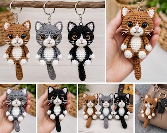 Patrón de ganchillo para llavero de gato en PDF, lindo colgante de gato amigurumi para bolso, patrón de llavero de mini gatito de peluche, ganchillo fácil para principiantes (descarga instantánea)