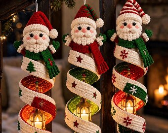 3-in-1 Christmas Spiral Santa Lantern Crochet Pattern: Tree, Star, Snowflake Hanging Ornaments (Digital PDF)