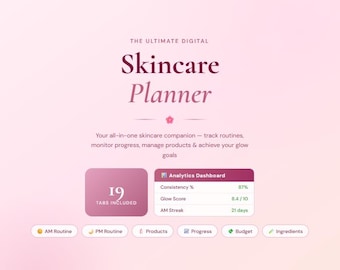 Skincare Tracker Spreadsheet Excel & Google Sheets | Beauty Planner | Makeup Collection Tracker | Glow Up Planner | Self Care Dashboard