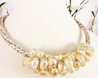 Cream Kumihimo Necklace, Beaded Silk Fiber Necklace, Handmade Cream Necklace, Jewelry Gift, Wedding, Birthday, Mothers Day, Anniversary