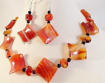 Carnelian & Onyx Necklace Gift Set Gemstone Jewelry Handmade Carnelian Necklace And Earrings Birthday Mothers Day Anniversary Gift For Her