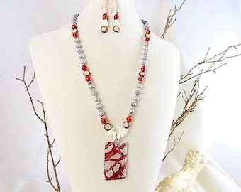 Earthy Necklace Red Jasper & Copper Necklace Autumn Jewelry Gemstone Necklace Set Gemstone Earrings Handmade Mothers Day Birthday Gift