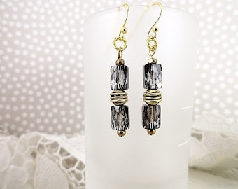 Black Crystal Earrings Swarovski Crystal Jewelry Long Dangle Earrings Handmade Jewelry Birthday Mothers Day Christmas Holiday Gift For Her