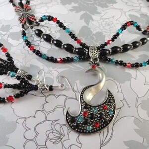 Elegant Bird Necklace Set With Long Earrings Black Pearl Necklace Crystal Jewelry Statement Necklace Handmade Birthday Holiday Gift For Her