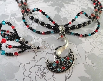 Elegant Bird Necklace Set With Long Earrings Black Pearl Necklace Crystal Jewelry Statement Necklace Handmade Birthday Holiday Gift For Her
