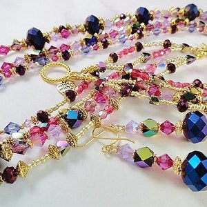 Crystal Jewelry Set Purple Crystal Necklace Four Strand Necklace Crystal Earrings Purple Necklace Purple Earrings Handmade Birthday Gift image 3