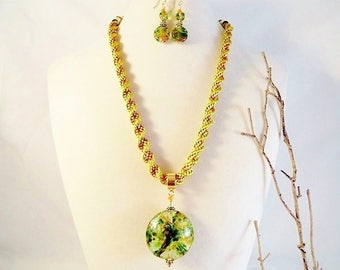 Kumihimo Braided Necklace Set Kumihimo Jewelry Lampwork Pendant Necklace & Earrings Handmade Fiber Jewelry Birthday Mothers Day Gift For Her