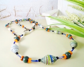 Green Paper Bead Necklace Long Green Necklace Lightweight Necklace Summer Jewelry Gift Unique Jewelry Gift Handmade Jewelry Birthday Gift