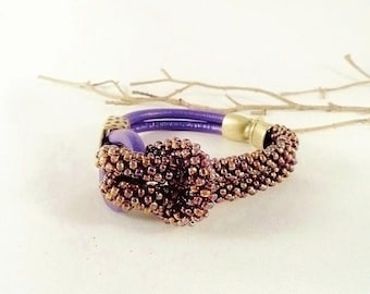 Love Knot Bracelet Purple Bracelet Leather Bracelet Kumihimo Bracelet Topaz Bracelet Handmade Leather Jewelry Mothers Day Birthday Gift