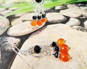 Orange Jade Earrings Chandelier Earrings Sterling Silver Earrings Gemstone Jewelry Long Earrings Birthday Mothers Day Handmade Gift For Her