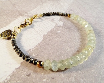 Mint Green Gemstone Bracelet, Prehnite & Pyrite Beaded Bracelet, Friendship Bracelet, Layering Jewelry, Birthday, Mothers Day, Friend Gift