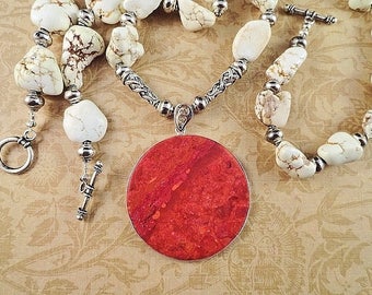 Rojo Coral collar blanco turquesa collar conjunto rojo collar blanco collar blanco joyería joyería conjunto hecho a mano joyería cumpleaños regalo para su