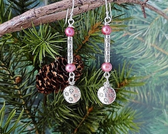 Rose rose boucles d’oreilles perles, boucles d’oreilles longues, boucles d’oreilles perles d’eau douce, cadeau fait main, cadeau de fête des mères, Saint Valentin, anniversaire, cadeau pour elle