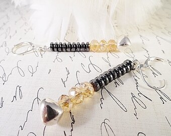 Urban Chic Earrings Silver Earrings Topaz Earrings Long Earrings Dangle Earrings Black Earrings Amber Earrings Mothers Day Birthday Gift