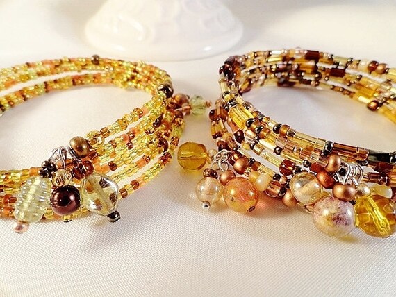Beaded Wrap Bracelet Choice of  Mahogamy Mix Or Caramel Memory Wire Bracelet Beaded Bracelet Handmade Jewelry Gift Birthday Mothers Day Gift