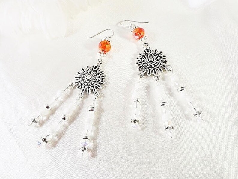 Chandelier Earrings Crystal & Silver Long Earrings Handmade Jewelry Gift Birthday Anniversary Mothers Day Gift For Her Gift For Wife image 2