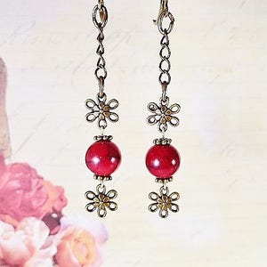Long Floral Earrings, Brass Flower Charm Earrings, Holiday Earrings, Flower Earrings, Handmade Jewelry, Birthday, Mothers Day, Gift For Her