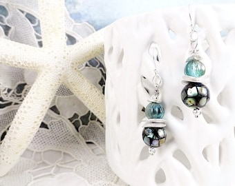 Abalone Shell Earrings Aqua Earrings Aqua Blue & Silver Earrings Summer Jewelry Beach Resort Jewelry Handmade Jewelry Birthday Gift For Her
